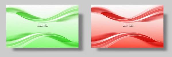 conjunto de fondos de onda abstractos modernos en colores verde y rojo vector