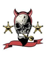 skull logo illustration with smoking pipe vector