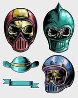 skull helmet motorcycle pack with ribbon and object vector