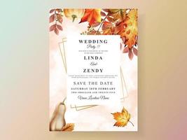 autumn wedding invitation card with pumpkin and mushroom and bird and leaves watercolor vector