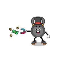 Character Illustration of kettlebell catching money with a magnet vector