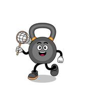 Cartoon of kettlebell catching a butterfly vector