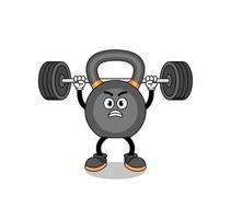 kettlebell mascot cartoon lifting a barbell vector