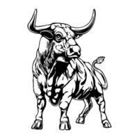 vector design cool bull with circle background black and white illustration