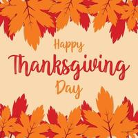 Happy thanksgiving day text minimal background with dry fall leaves vector illustration.