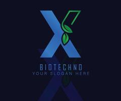 logotipo de biotecnología con letra de hoja de hierbas x. plantilla de vector de logotipo de hierbas. logotipo de hierbas médicas.