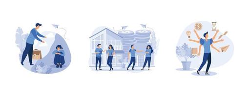 concept of support for those under stress,  real estate business concept with houses,virtual business assistant,  set flat vector modern illustration