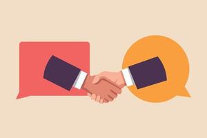 Two people shaking hands to make a deal for a new job. Diversity concept. Flat vector illustration isolated.