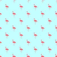 Seamless pattern of pink flamingos and palm trees on a green background vector