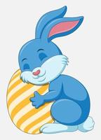 Cute blue Easter Bunny hugged egg decorated isolated on a white background vector