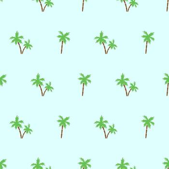 Seamless pattern with icons of palm trees isolated on green background vector