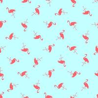 Seamless pattern with flamingos bird and palm trees on green background vector