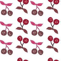 Hand drawn cherry berries and leaves seamless pattern. Hand drawn cherries wallpaper. Fruits backdrop. vector