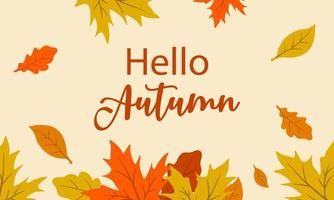 hola fondo de otoño con hojas que caen, pancarta de otoño vector