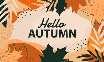 Hello Autumn Background, Boho Autumn greetings Banner with maple leaves vector