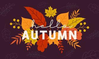 Hello Autumn Background, Autumn greetings Banner with fall maple leaves vector