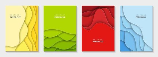 Vector vertical flyers with colorful paper cut waves shapes. 3D abstract paper style, design layout for business presentations, flyers, posters, prints, decoration, cards, brochure cover, banners.