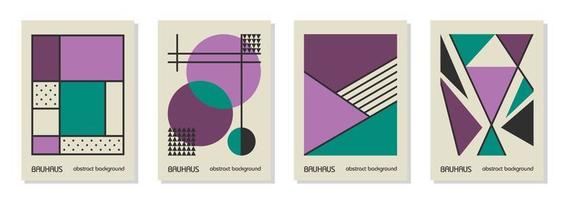 conjunto de 4 afiches de diseño geométrico mínimo de los años 20, arte mural, plantilla, diseño con elementos de formas primitivas. fondo de patrón retro bauhaus, círculo abstracto vectorial, triángulo y arte de línea cuadrada vector