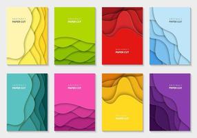 Vertical vector flyers with colorful paper cut waves shapes. 3D abstract paper style, design layout for business presentations, flyers, posters, prints, decoration, cards, brochure cover, banners.