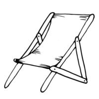 Camping folding chair with backrest outline vector. Travel portable chair for outdoor, beach, garden. Fishing armchair, picnic time comfortable seat illustration. vector