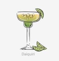 Daiquiri cocktail. Cocktail, alcoholic cuban aperitif based ight rum lime juice sugar served without ice with slice of lime vector cocktail glass unforgettable category.