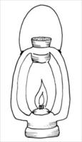 Flash. A tourist's flashlight. Black and white vector doodle illustration, hand-drawn. Isolated object on a white background. Clipart, template, sketch.