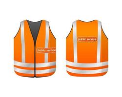 Public service reflective vest. Orange uniform with white stripes vector