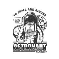 icono de la academia de astronautas, emblema vectorial, cosmonauta vector