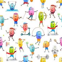 Cartoon vitamin characters seamless pattern vector