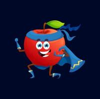 Cartoon ripe red superhero character, vector fruit