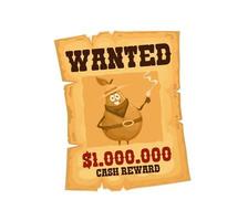 Western wanted poster with pear bandit character vector
