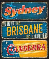 sydney, brisbane, canberra, placas de ciudades australianas vector