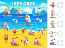 I spy game, cartoon vitamins on summer beach vector