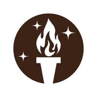 Fire torch with flame flat icons set. Collection of symbol flaming, illustration vector