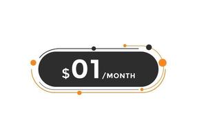 1 dollar USD a month. 1 Dollar price tag label in USD. one dollar Price tag template vector