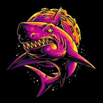 Vector Illustration Colorful Shark with cool and spooky position with sharp teeth vintage illustration