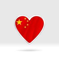 Heart from China flag. Silver button star and flag template. Easy editing and vector in groups. National flag vector illustration on white background.