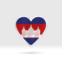 Heart from Cambodia flag. Silver button star and flag template. Easy editing and vector in groups. National flag vector illustration on white background.