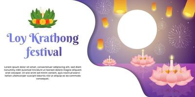 loy krathong festival horizontal banner illustration vector