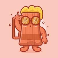 mascota de personaje de tankard de madera de cerveza genio con expresión de pensamiento dibujos animados aislados en diseño de estilo plano vector