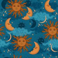 Stars sun and moon seamless pattern. Vector graphics.