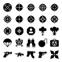 Glyph icons for army and military. vector