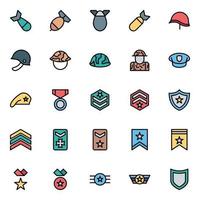 Filled outline icons for army and military. vector