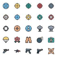 Filled outline icons for army and military. vector