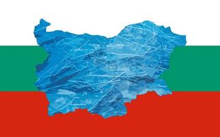 Outline map of Bulgaria with the image of the national flag. Ice inside the map. Vector illustration. Energy crisis.