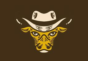 Bull head with cowboy hat retro vintage line art vector