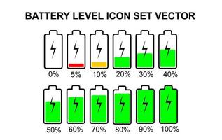 conjunto de iconos de nivel de batería ilustración vectorial vector