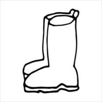 Rubber boots isolated on a white background. Autumn shoes for walking in puddles. Water-resistant boots. Boots of a gardener to work in the garden. vector illustration in the Doodle style