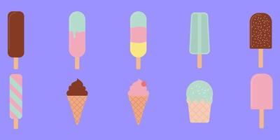 conjunto de ilustración de helado con varias variantes vector