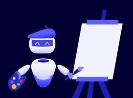 Robot Generating Art with Artificial Intelligence Technology Vector Illustration Computer Deep Machine Neural Learning